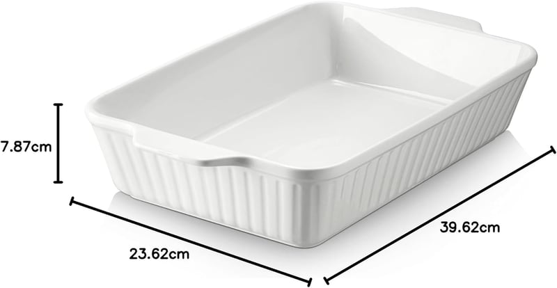 DOWAN 9x13 Kerámia Sütőtál Lasagnához, 4,2 Literes Mély Sütőforma Fehér