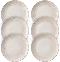 DOWAN Kőedény Tányérkészlet 6 Személyre, 26,7 cm, Dombornyomásos Lapos Tányérok Tésztához, Salátához, Süteményhez, Mikrohullámú Sütőben Hasz 1