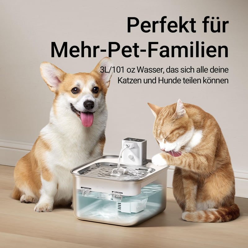 DownyPaws Macska Ivófontána Rozsdamentes Acél Mozgásérzékelős 3L Vezeték Nélküli