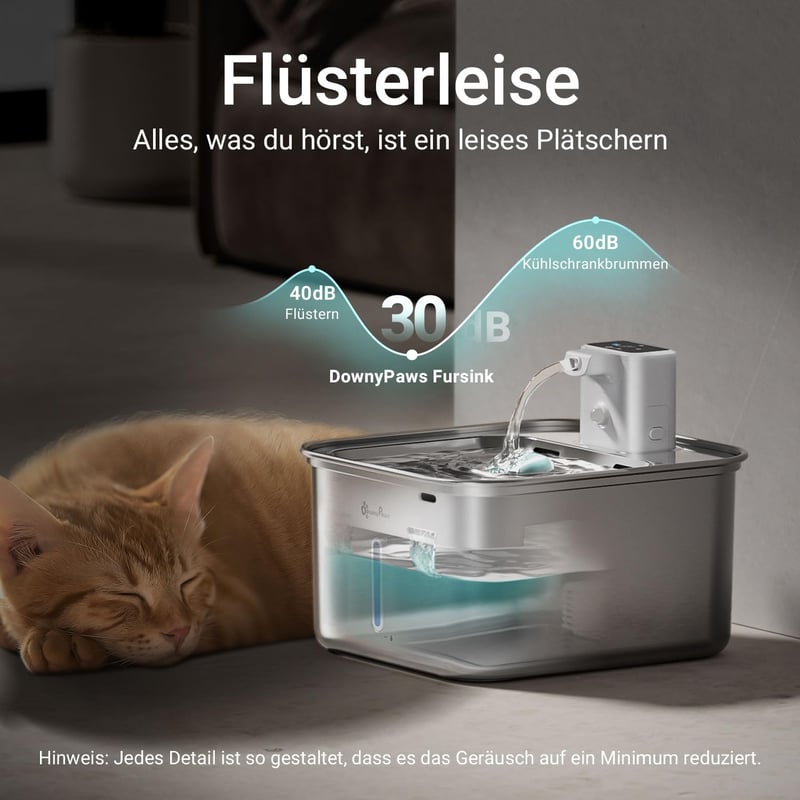 DownyPaws Macska Ivófontána Rozsdamentes Acél Mozgásérzékelős 3L Vezeték Nélküli