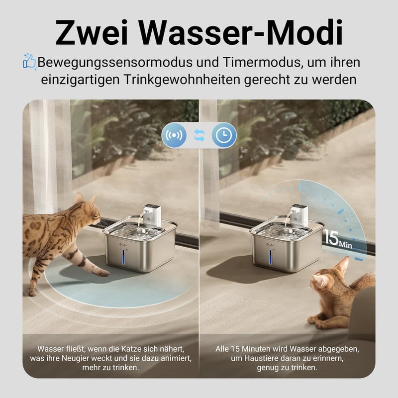 DownyPaws Macska Ivófontána Rozsdamentes Acél Mozgásérzékelős 3L Vezeték Nélküli
