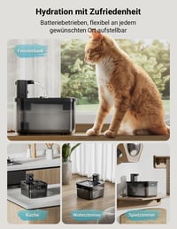 DownyPaws Vezeték nélküli macska ivófontána mozgásérzékelővel, 2.5L, akkumulátoros - ABS black 2