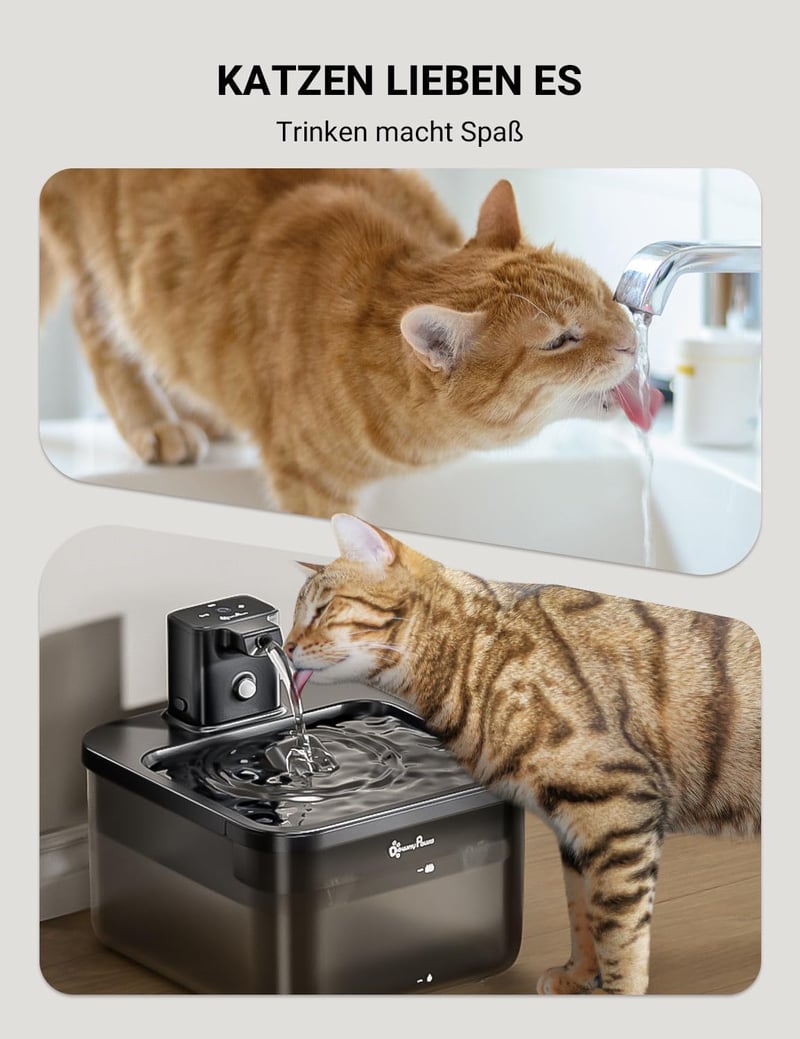 DownyPaws Vezeték nélküli macska ivófontána mozgásérzékelővel, 2.5L, akkumulátoros - ABS black