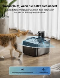 DownyPaws Vezeték nélküli macska ivófontána mozgásérzékelővel, 2.5L, akkumulátoros - ABS black 3