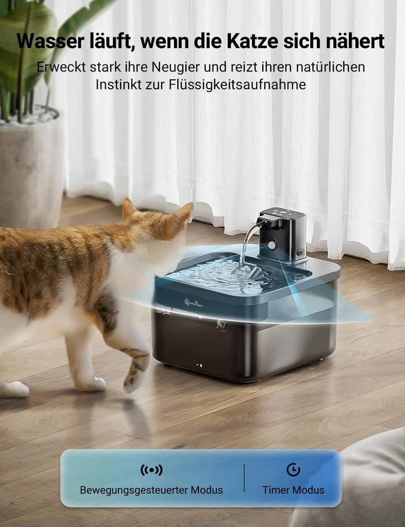 DownyPaws Vezeték nélküli macska ivófontána mozgásérzékelővel, 2.5L, akkumulátoros - ABS black