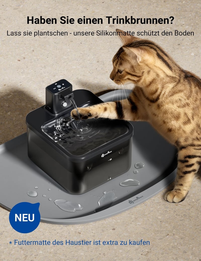 DownyPaws Vezeték nélküli macska ivófontána mozgásérzékelővel, 2.5L, akkumulátoros - ABS black