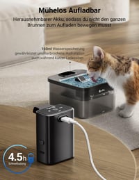 DownyPaws Vezeték nélküli macska ivófontána mozgásérzékelővel, 2.5L, akkumulátoros - ABS black 5