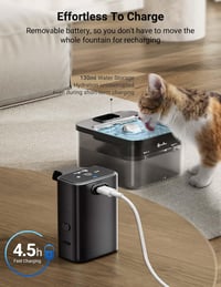 Adăpătoare automată fără fir pentru pisici DownyPaws, cu baterie, negru - Distribuitor automat de apă pentru pisici 5