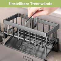 DOZNOZRI Mosogató Szervezőrendszer Szivacs és Kefe Tartóval, Önlecsapoló Tálcával, Szürke 4
