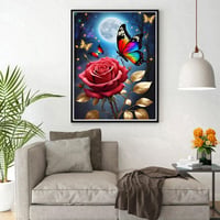 DPHERO Set Pictură cu Diamante 5D pentru Adulți și Începători, Model cu Trandafir și Fluture, Mozaic cu Diamante Rotunde DIY, Decorațiune pentru Casă, 30x40 cm 2