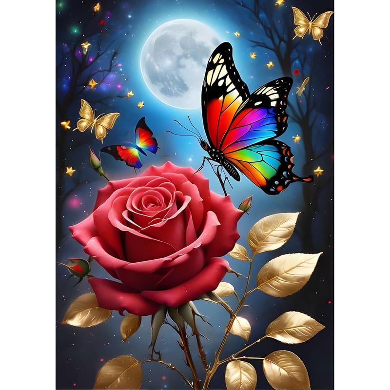 DPHERO Set Pictură cu Diamante 5D pentru Adulți și Începători, Model cu Trandafir și Fluture, Mozaic cu Diamante Rotunde DIY, Decorațiune pentru Casă, 30x40 cm