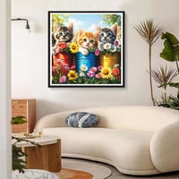 DPHERO Set Pictură cu Diamante DIY „Trei Pisicuțe” pentru Adulți și Începători, Kit Mozaic cu Diamante 5D, Model Pisică cu Flori Sălbatice și Pietre Rotunde, Decorațiune Interioară, 30x30 cm 3