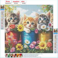 DPHERO Set Pictură cu Diamante DIY „Trei Pisicuțe” pentru Adulți și Începători, Kit Mozaic cu Diamante 5D, Model Pisică cu Flori Sălbatice și Pietre Rotunde, Decorațiune Interioară, 30x30 cm 6