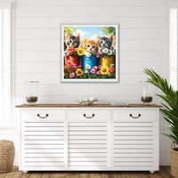 DPHERO Set Pictură cu Diamante DIY „Trei Pisicuțe” pentru Adulți și Începători, Kit Mozaic cu Diamante 5D, Model Pisică cu Flori Sălbatice și Pietre Rotunde, Decorațiune Interioară, 30x30 cm 2