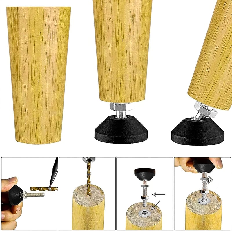 DQZE Állítható Bútorlábak 4 db M10 x 50 mm Gumitalppal, 450 kg Teherbírás, 30° Dőlésszög Állítás Asztal Szék Lábakhoz