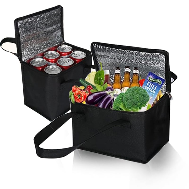 Geantă Termică Pliabilă DQZSY, set de 2 bucăți, dimensiuni mici 5L/7L, geantă frigorifică termoizolantă pentru cumpărături, picnic, birou sau călătorii în aer liber, negru