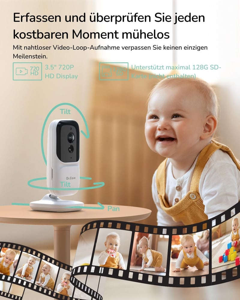 Dr.Care NeoView Babyphone 3,5" kijelzővel, kamera, kétirányú hang, éjszakai látás, hőmérő - 3.5" Monitor mit 1 Kamera