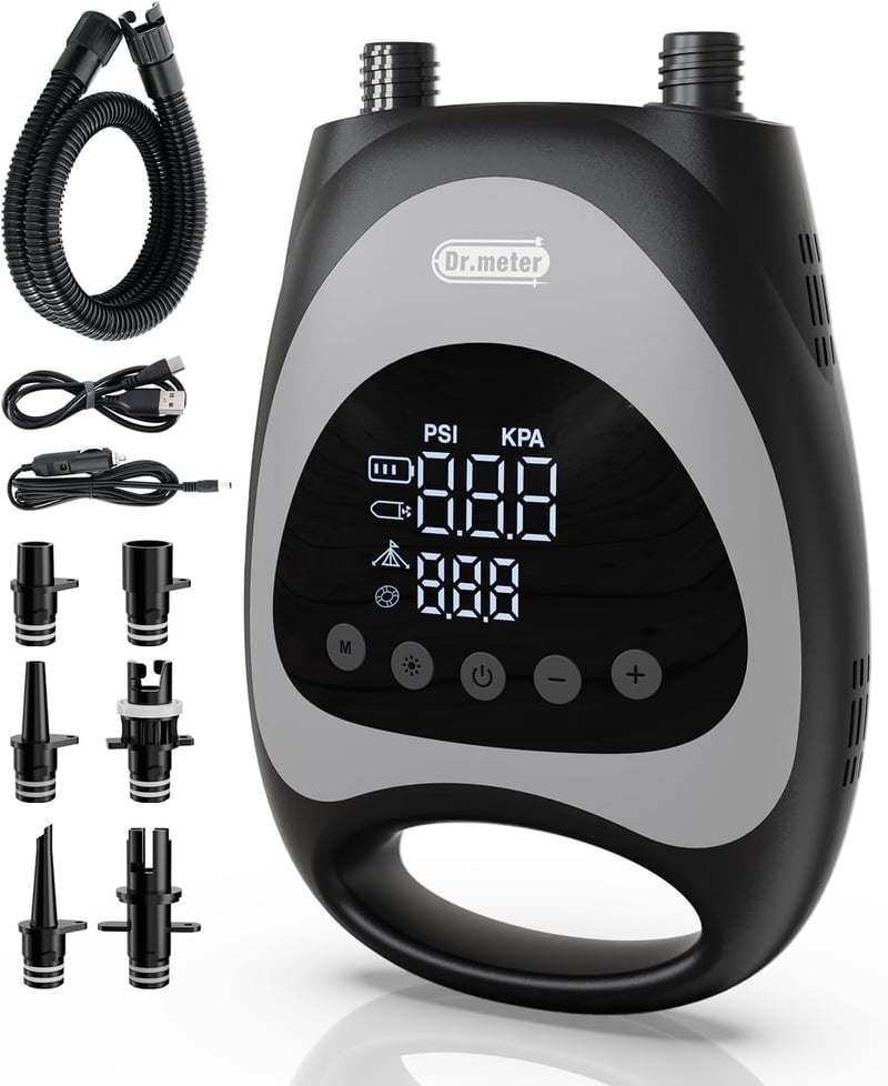 Dr.meter 10000 mAh Elektromos SUP Pumpa 20 PSI - Akkumulátoros Felfújó Készülék Paddleboardhoz, Kajakhoz, Csónakhoz, 12V-os Autós Csatlakozó