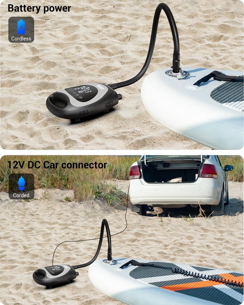 Dr.meter 10000 mAh Elektromos SUP Pumpa 20 PSI - Akkumulátoros Felfújó Készülék Paddleboardhoz, Kajakhoz, Csónakhoz, 12V-os Autós Csatlakozó
