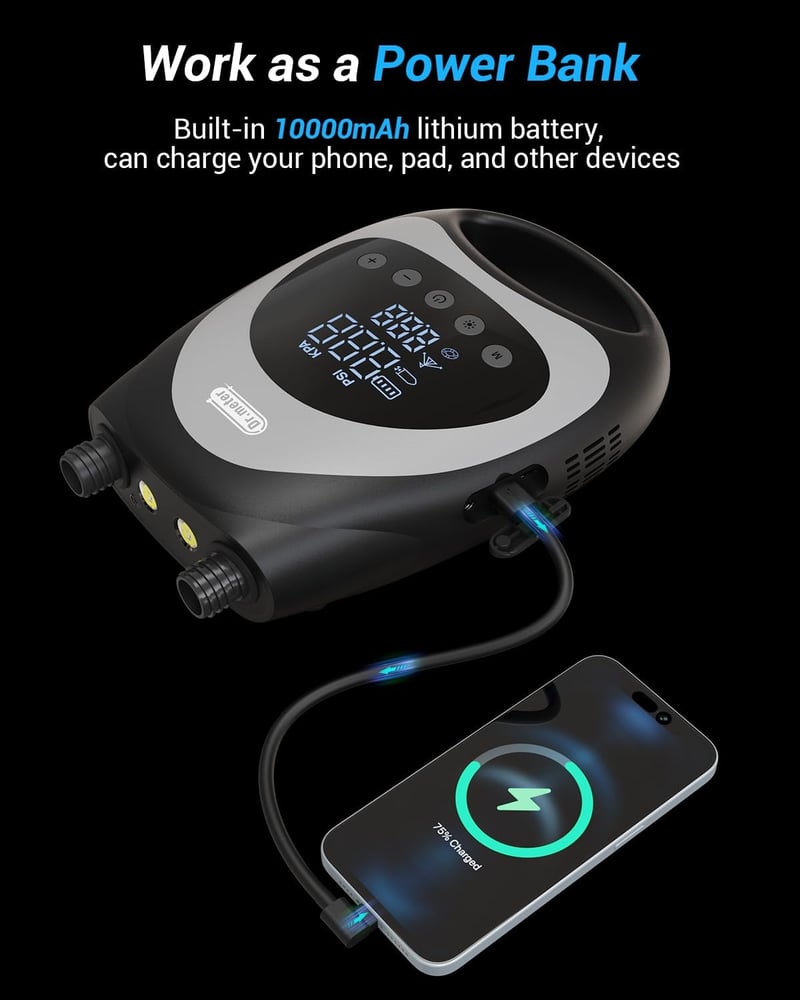 Dr.meter 10000 mAh Elektromos SUP Pumpa 20 PSI - Akkumulátoros Felfújó Készülék Paddleboardhoz, Kajakhoz, Csónakhoz, 12V-os Autós Csatlakozó