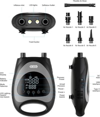 Dr.meter 10000 mAh Elektromos SUP Pumpa 20 PSI - Akkumulátoros Felfújó Készülék Paddleboardhoz, Kajakhoz, Csónakhoz, 12V-os Autós Csatlakozó 6