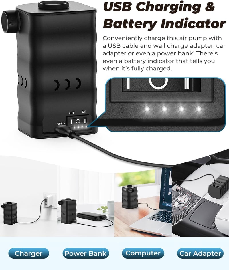 Dr.meter 6000 mAh Akkumulátoros Elektromos Légpumpa 3 Fúvókával Matrachoz Úszógyűrűhöz