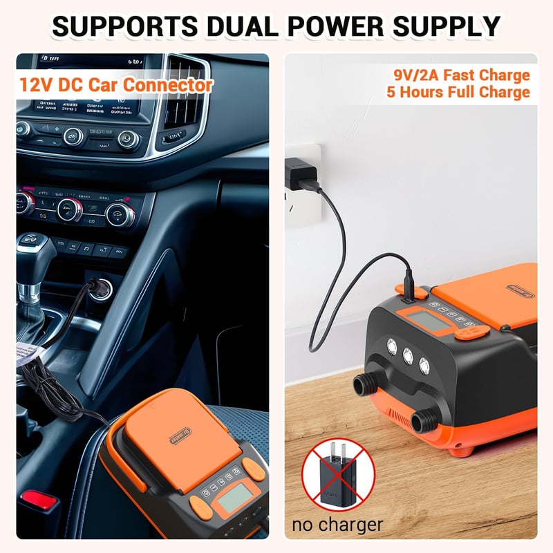 Dr.meter 6000mAh Újratölthető Elektromos SUP Pumpa - Automata Kikapcsolás, 4 SUP Felfújása, 2 USB Port, 3 LED Lámpa, Kajak, Csónak, Sátor Ko