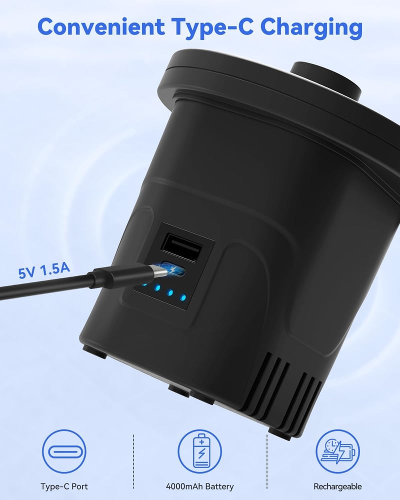 Dr.meter Elektromos Légpumpa 4000mAh Akkumulátorral - Hordozható Felfújó Deflátor Matrac Medence Csónak Jacht