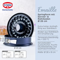 Dr. Oetker Back-Liebe Otváracia tortová forma Ø 26 cm so smaltovaným dnom, tmavomodrá, s plochým a bábovkovým dnom, extra vysokým okrajom, vhodná do umývačky riadu 3