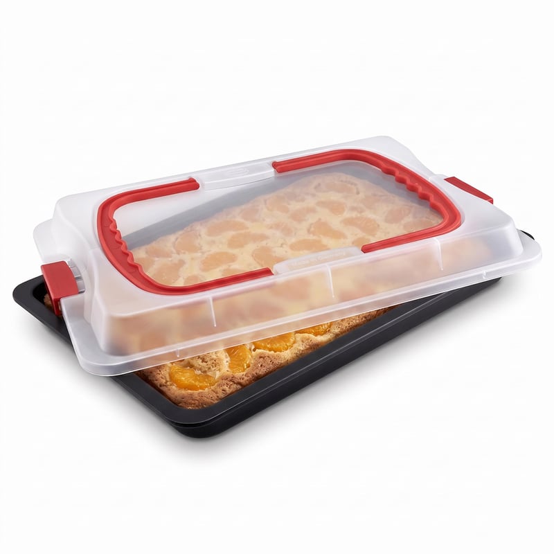 Plech na pečenie Dr. Oetker Bake & Go so vzduchotesným vekom – 3 v 1: pečenie, skladovanie a preprava – 2 – 3 drobné škrabance na plechu (stav: pozri 2. obrázok)
