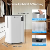 DR.PREPARE Elektrický odvlhčovač vzduchu 25 l/24 h, 4,5 l nádrž, 3 režimy, tichý režim, 24 h časovač, s možnosťou nepretržitého odvodu vody, 40–45 m², do pivnice, práčovne, spálne 8