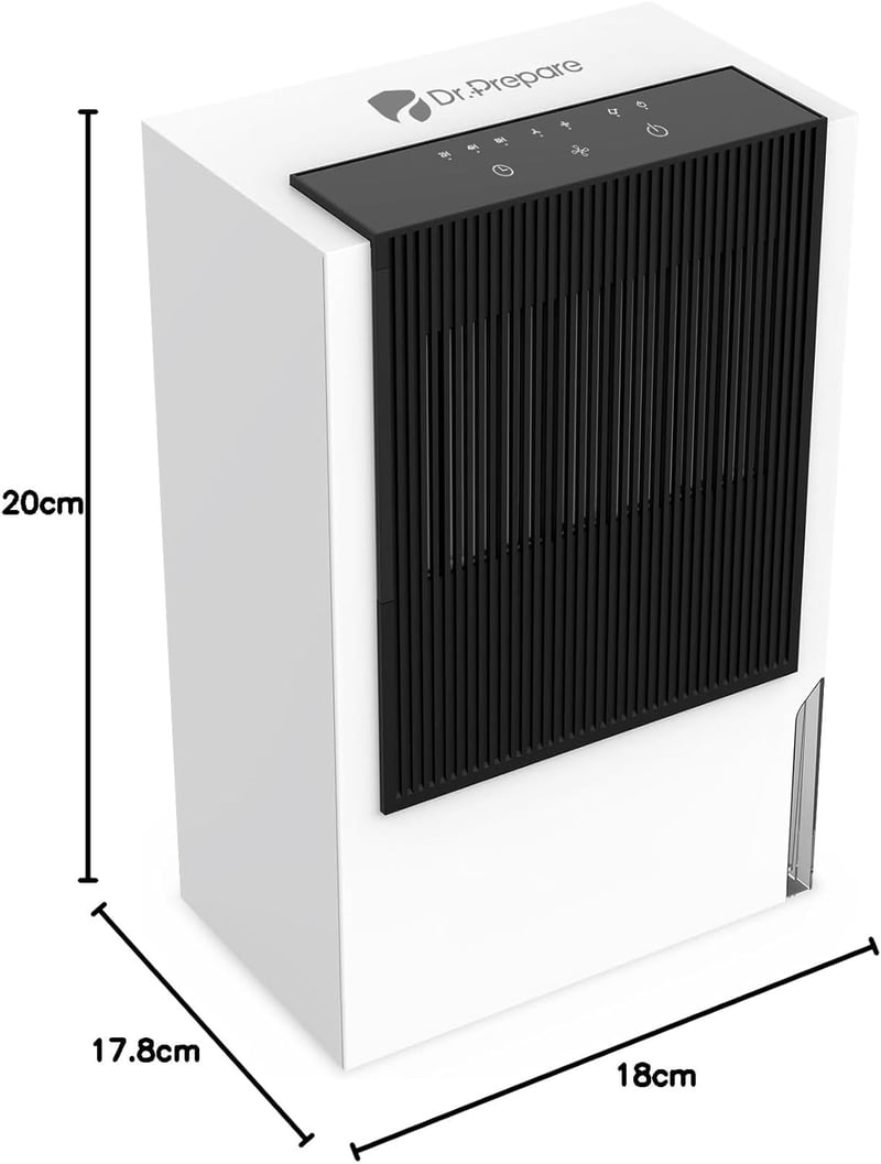 DR.PREPARE Elektromos Párátlanító 3L - Csendes, Hordozható Készülék 90m² Területre, Energiatakarékos Nedvességelvonó Szekrényekhez, Tárolókh