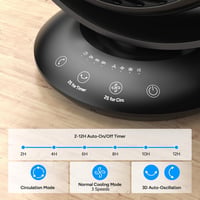 DR.PREPARE Fekete asztali ventilátor 25 dB halk működés 3 sebesség 2-12 óra időzítő 90 fokos automata oszcilláció hálószoba iroda otthon 6