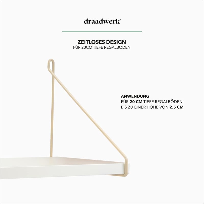 draadwerk Fali polctartó konzol készlet 2 db drótpolc tartó 20 cm-es polchoz krém színben fém függesztett polc konzol