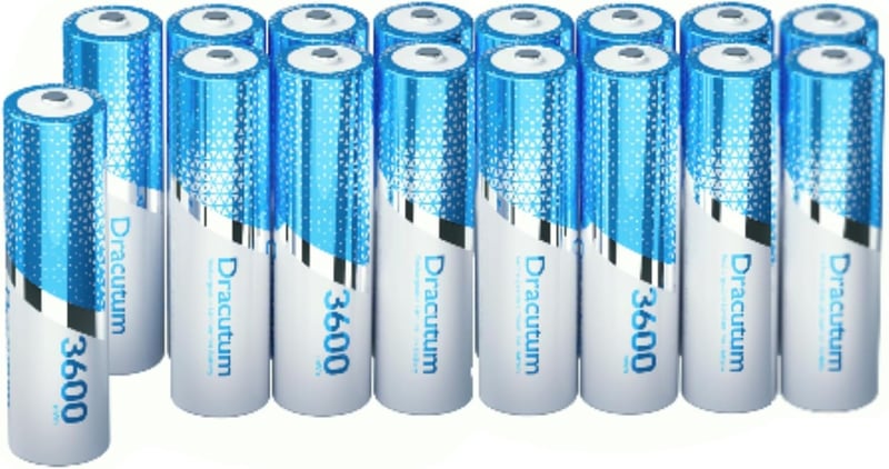 Dracutum 1,5V AA Lítium Újratölthető Akkumulátor 16 db, 3600mWh Nagy Kapacitású Li-ion Ceruza Elem Blink Kamerához és Egyéb Eszközökhöz