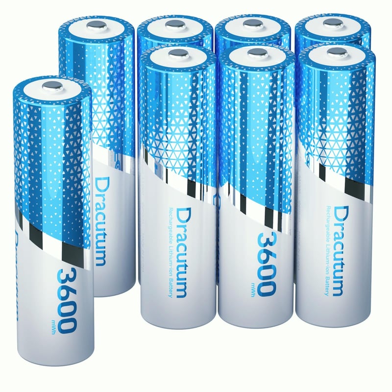 Dracutum 1,5 V nabíjateľná AA lítiová batéria 8 ks, 3600 mWh batériové balenie s dlhou životnosťou Li-ion ceruzkové batérie