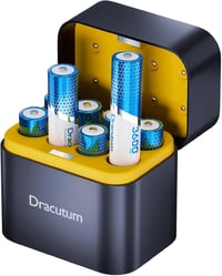 Acumulatori Li-ion reîncărcabili AA Dracutum, set de 8 bucăți cu încărcător, 1.5 V, 3600 mWh, capacitate mare, 2000 cicluri, pentru telecomenzi și lanterne 1