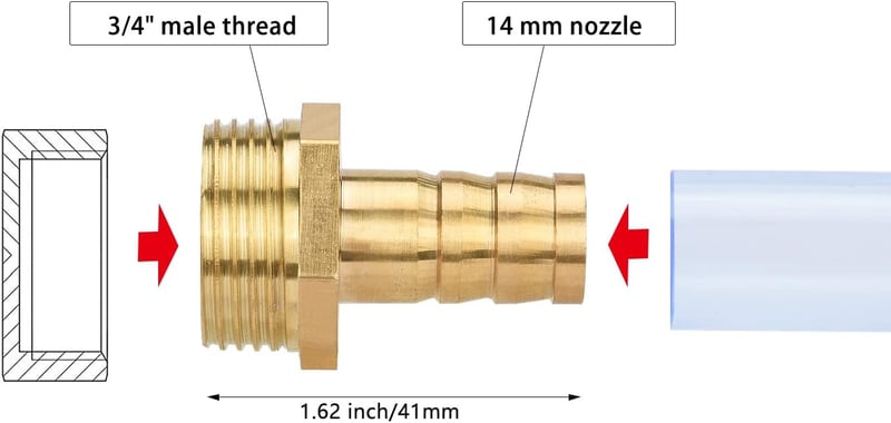Drado Sárgaréz Tömlőcsatlakozó Adapter 3/4" Külső Menet x 1/2" Tömlővég (14mm) - Tartós Vízálló Kötőelem Kerti Locsoláshoz - 2db Szett