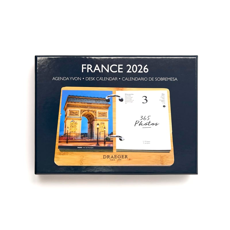 Stolový kalendár DRAEGER Paris 1886 na rok 2026, 20x15 cm, 12 mesiacov, francúzsky motív, papier s certifikátom FSC