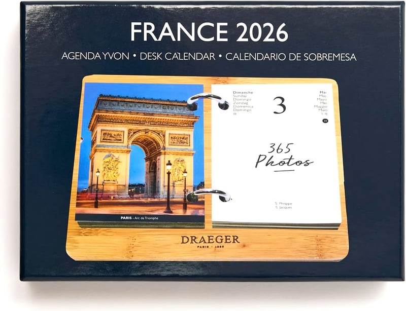 DRAEGER Paris 1886 álló asztali naptár 2026, 20x15 cm, 12 hónap, francia téma, FSC papír