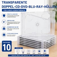 DragonTrading dvostruka kutija za CD/DVD/Blu-ray za 2 diska - prozirna kutija (Jewel Case), pakiranje od 10 komada, profesionalna kvaliteta 2