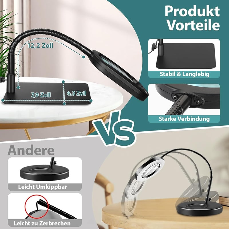Drdefi 10x nagyítóüveg LED lámpával, állvánnyal, 5 színmód, dimmelhető