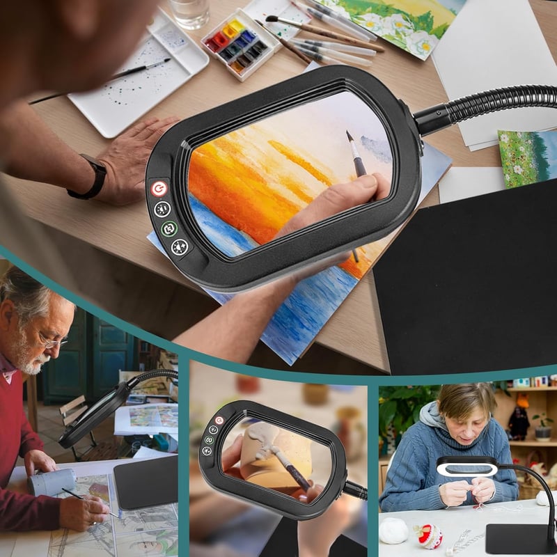 Drdefi 10x nagyítóüveg LED lámpával, állvánnyal, 5 színmód, dimmelhető