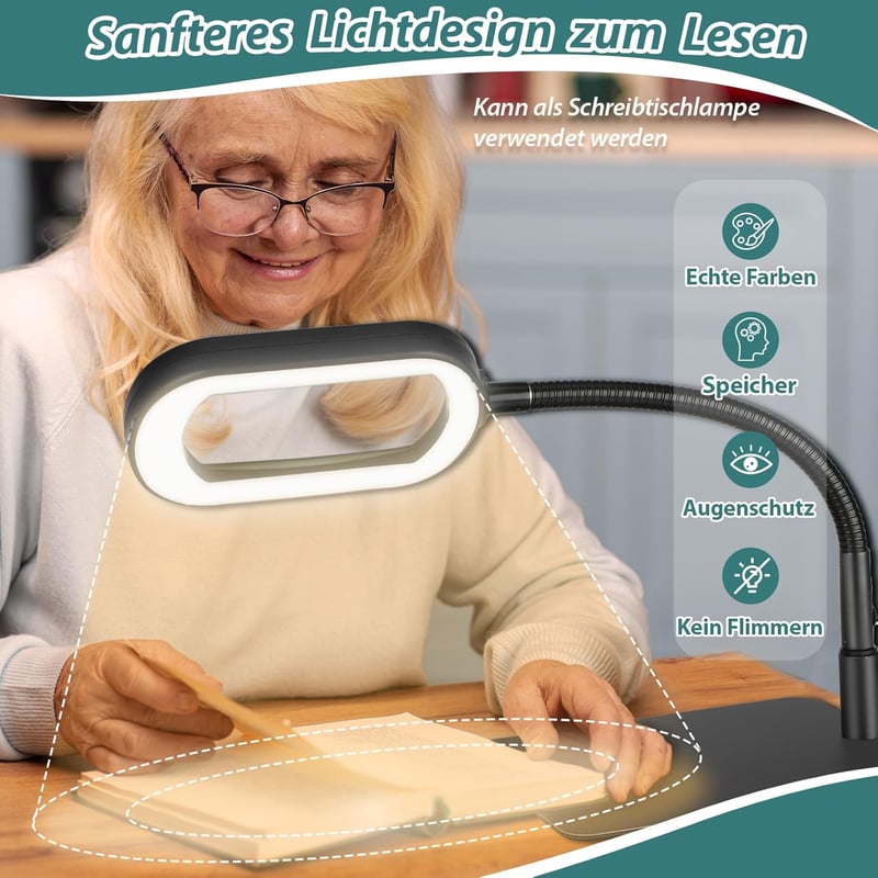 Drdefi 10x nagyítóüveg LED lámpával, állvánnyal, 5 színmód, dimmelhető