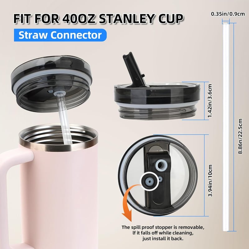 Dreaku Stanley Pohár Csere Fedél 40 oz Mérethez - Szivárgásmentes, Portaszító Kupak 4 Szívószállal és Tisztítókefével, Fekete-Fehér

AI: I'v