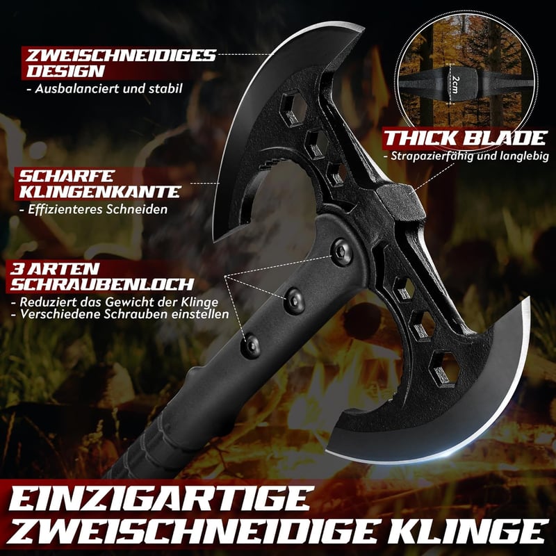 Dream Reach Dupla Fejű Camping Balta Fekete Nyéllel Kültéri Bushcraft Erdei Munka - black