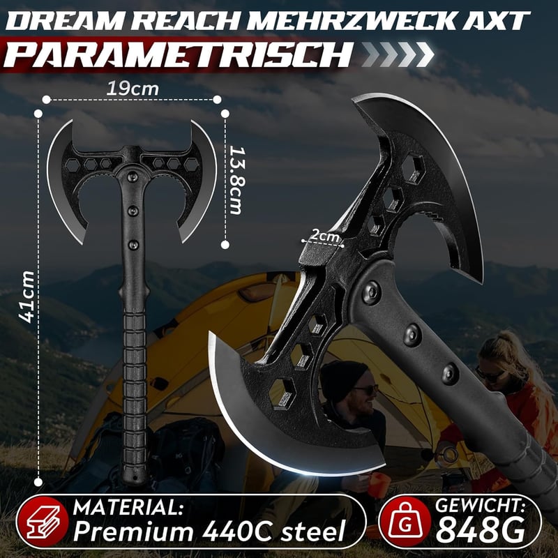 Dream Reach Dupla Fejű Camping Balta Fekete Nyéllel Kültéri Bushcraft Erdei Munka - black