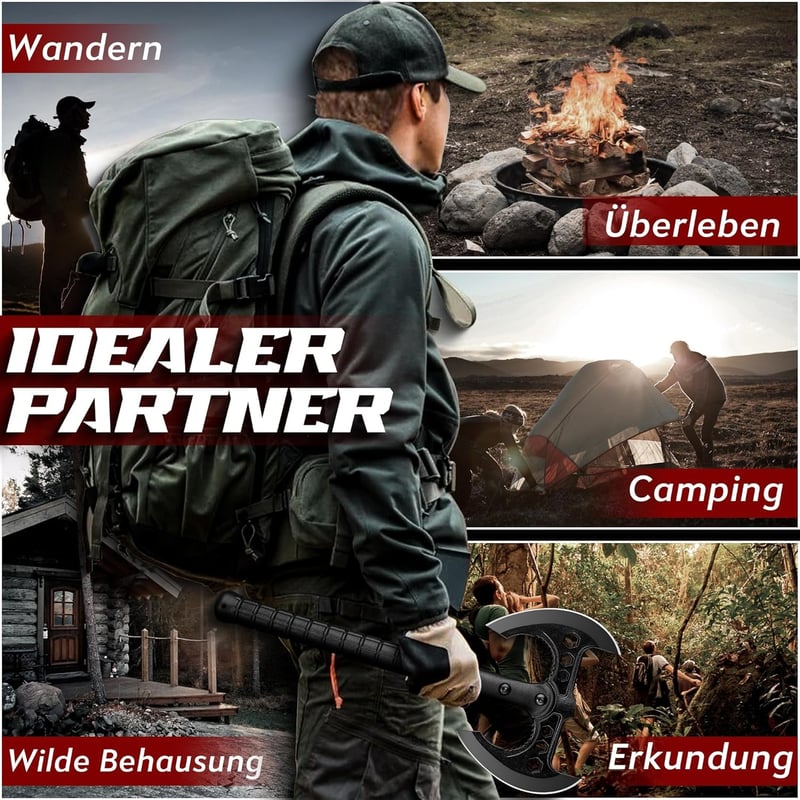 Dream Reach Dupla Fejű Camping Balta Fekete Nyéllel Kültéri Bushcraft Erdei Munka - black