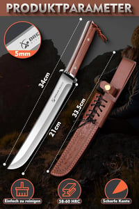 Dream Reach Túlélő Kés 21cm Rögzített Pengével - Vadász Machete Bőr Tokkal Kemping Túrázás Horgászat Outdoor Survival Kés 6
