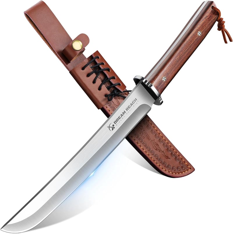 Dream Reach Túlélő Kés 21cm Rögzített Pengével - Vadász Machete Bőr Tokkal Kemping Túrázás Horgászat Outdoor Survival Kés
